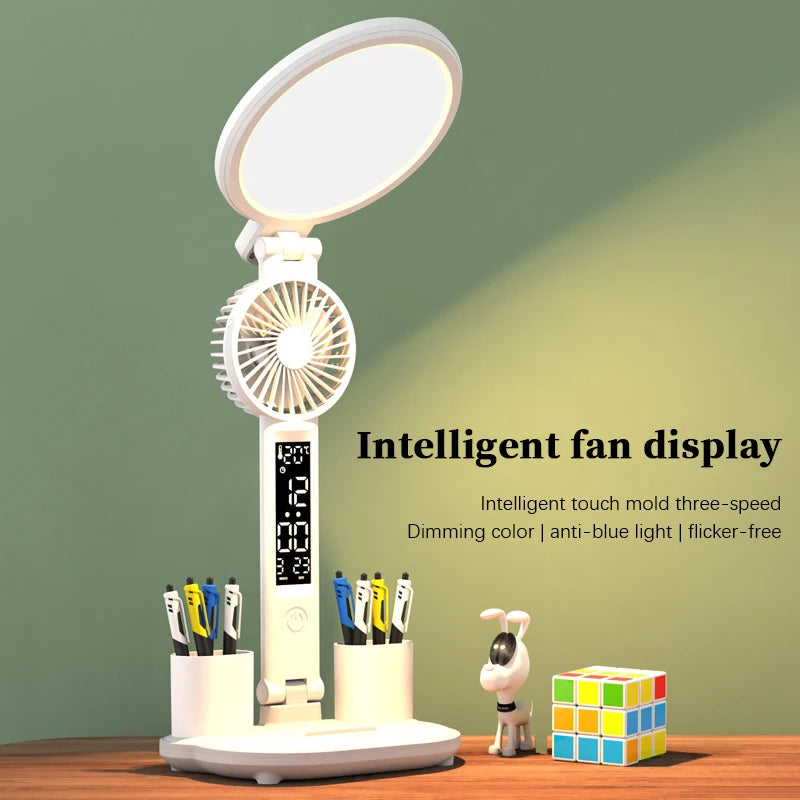 Foldable LED Clock Table Lamp and Fan